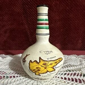 VTG, Greek/Cyprus Hand Painted Art Pottery Vase. Made in Cyprus. 7" Multicolor.